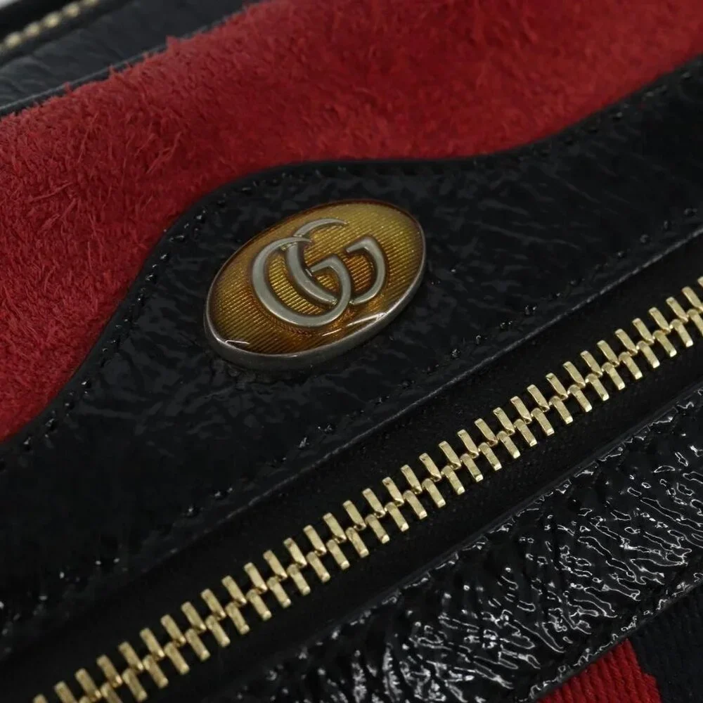 GUCCI Sherry Line Shoulder Bag Suede Patent Red Gold black 527350 Auth bs30609 - Picture 2 of 16